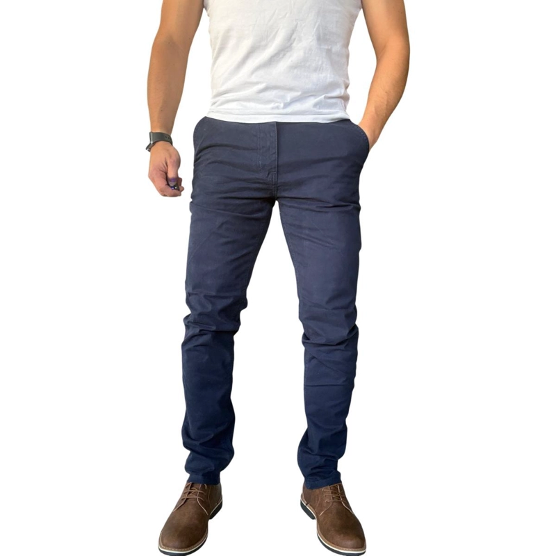 PANTALON ELASTICADO SLIM FIT GABARDINA  HOMBRE - AZUL - 42 - 4