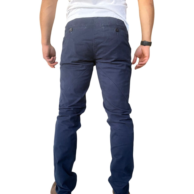 PANTALON ELASTICADO SLIM FIT GABARDINA  HOMBRE - AZUL - 42 - 6