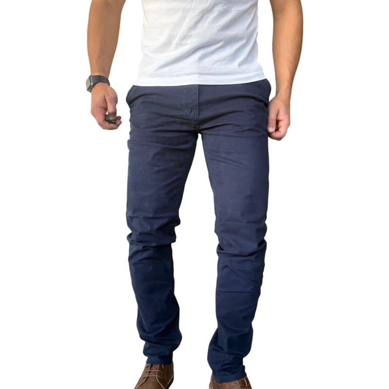 PANTALON ELASTICADO SLIM FIT GABARDINA  HOMBRE - AZUL - 42 - 6