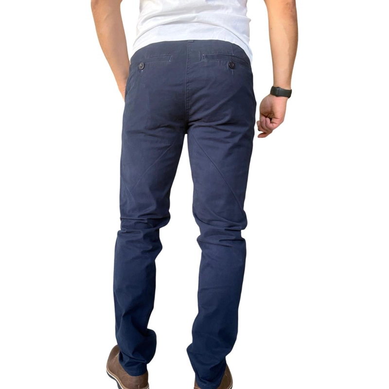PANTALON ELASTICADO SLIM FIT GABARDINA  HOMBRE - AZUL - 42 - 7