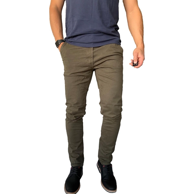 PANTALON ELASTICADO SLIM FIT GABARDINA  HOMBRE - VERDE - 42 - 8