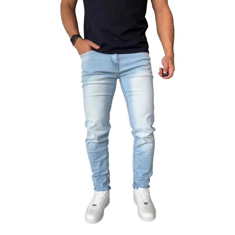 JEANS ELASTICADOS SLIM FIT COLOR FOCALIZADO SEMIPITILLOS - GRIS - 46 - 1