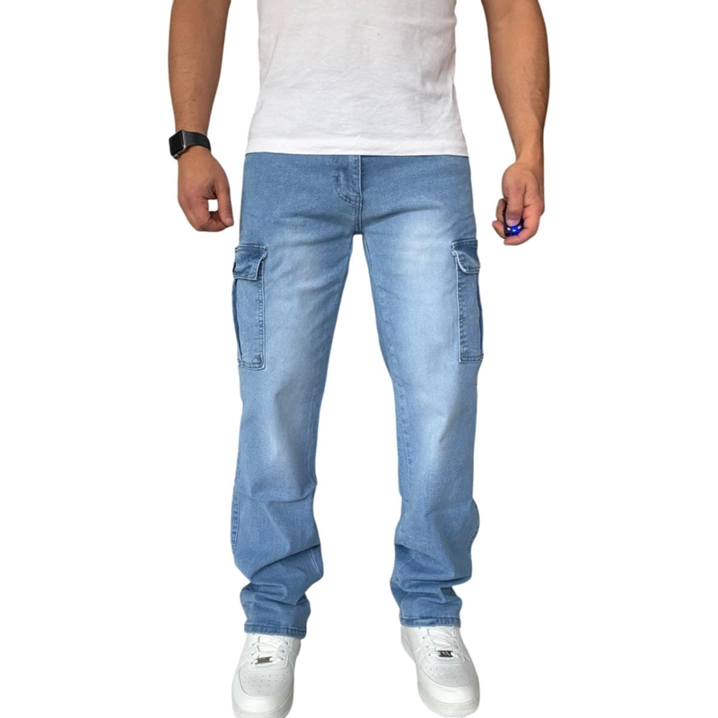 JEANS CARGO RECTO ELASTICADO STRAGTH FIT FOCALIZADO - AZUL CLARO - 44 - 1