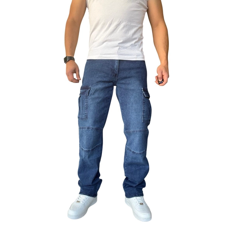 JEANS CARGO RECTO ELASTICADO STRAGTH FIT FOCALIZADO - AZUL - 46 - 1