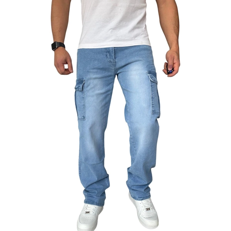 JEANS CARGO RECTO ELASTICADO STRAGTH FIT FOCALIZADO - AZUL CLARO - 44 - 2