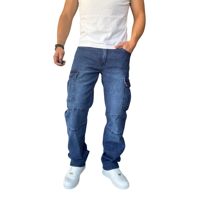 JEANS CARGO RECTO ELASTICADO STRAGTH FIT FOCALIZADO - AZUL - 46 - 2