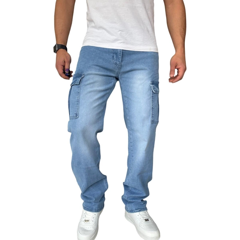 JEANS CARGO RECTO ELASTICADO STRAGTH FIT FOCALIZADO - AZUL CLARO - 44 - 3