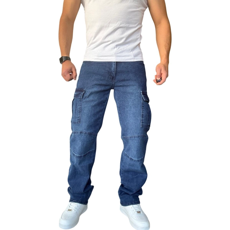 JEANS CARGO RECTO ELASTICADO STRAGTH FIT FOCALIZADO - AZUL - 46 - 3