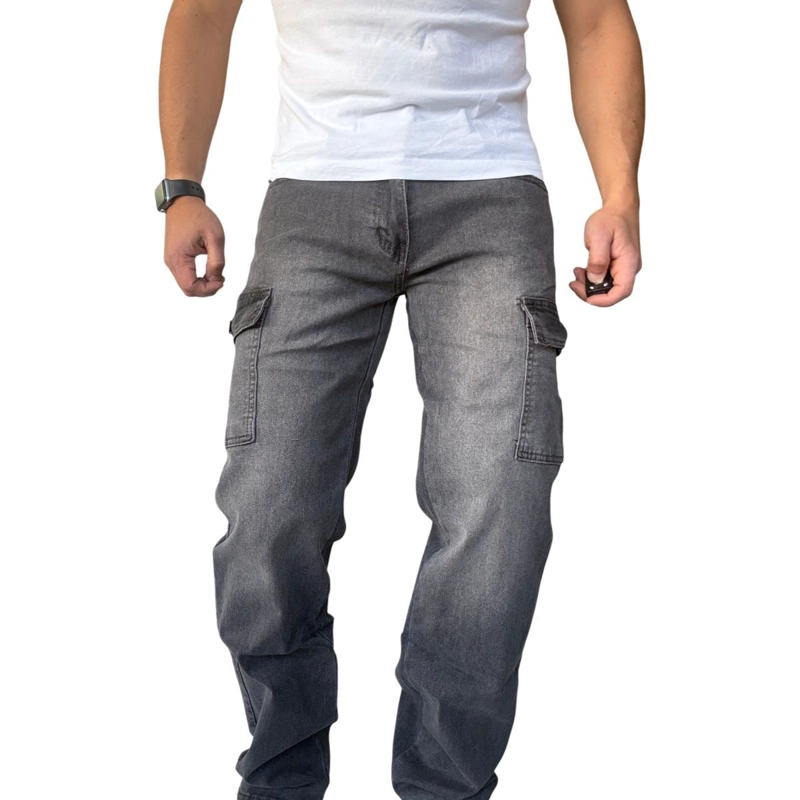 JEANS CARGO RECTO ELASTICADO STRAGTH FIT FOCALIZADO - AZUL - 46 - 3