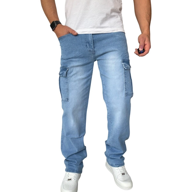 JEANS CARGO RECTO ELASTICADO STRAGTH FIT FOCALIZADO - AZUL CLARO - 44 - 4
