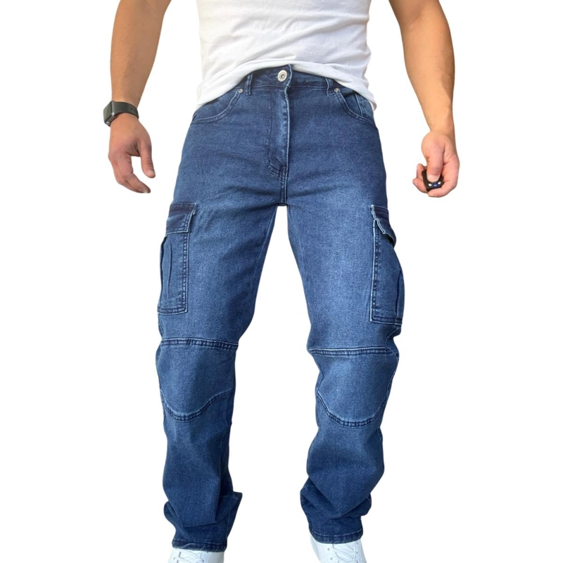 JEANS CARGO RECTO ELASTICADO STRAGTH FIT FOCALIZADO - AZUL - 46 - 4