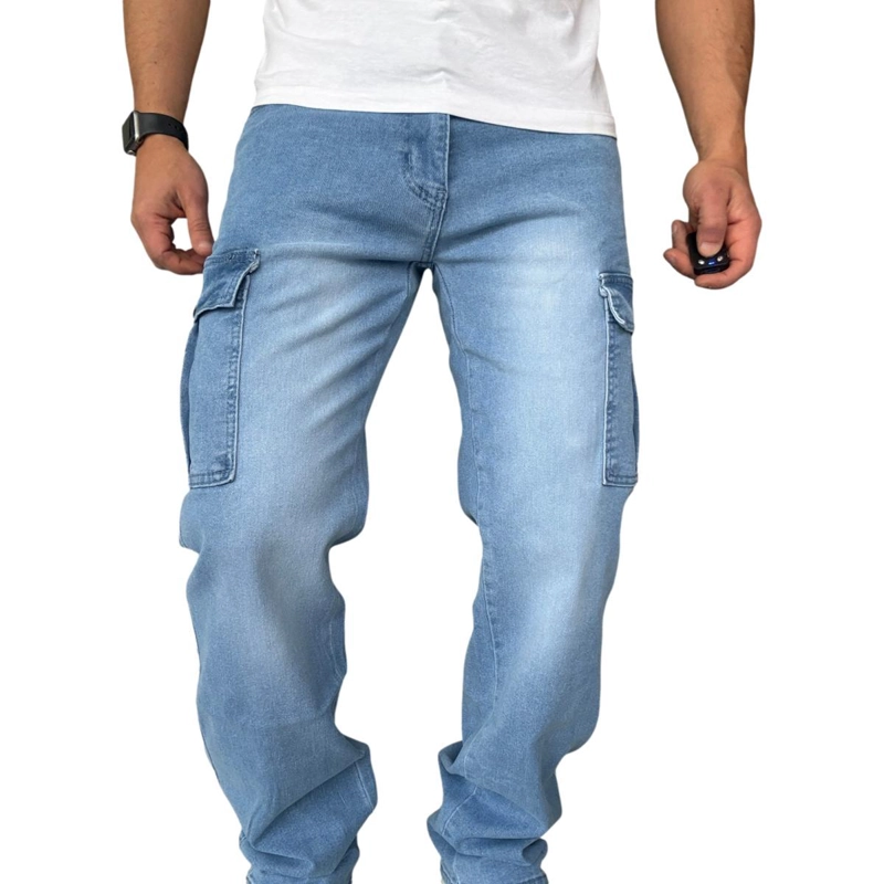 JEANS CARGO RECTO ELASTICADO STRAGTH FIT FOCALIZADO - AZUL CLARO - 44 - 5