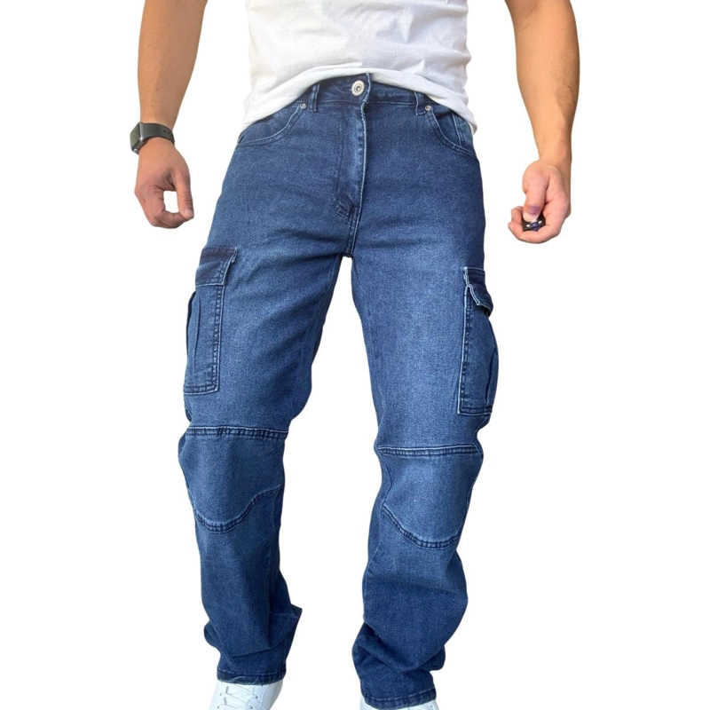 JEANS CARGO RECTO ELASTICADO STRAGTH FIT FOCALIZADO - AZUL CLARO - 44 - 5