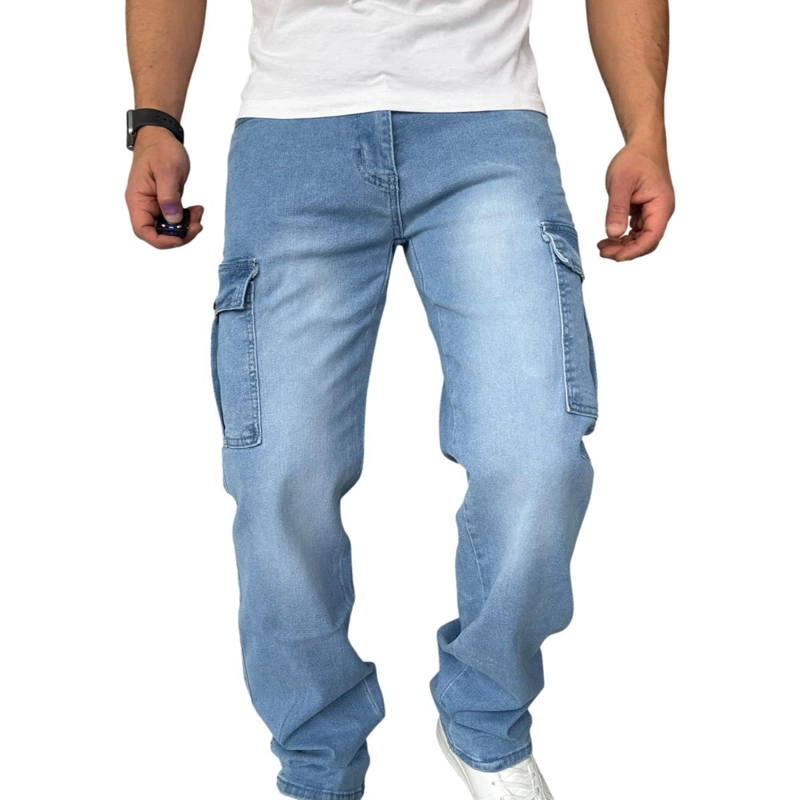 JEANS CARGO RECTO ELASTICADO STRAGTH FIT FOCALIZADO - AZUL CLARO - 44 - 6