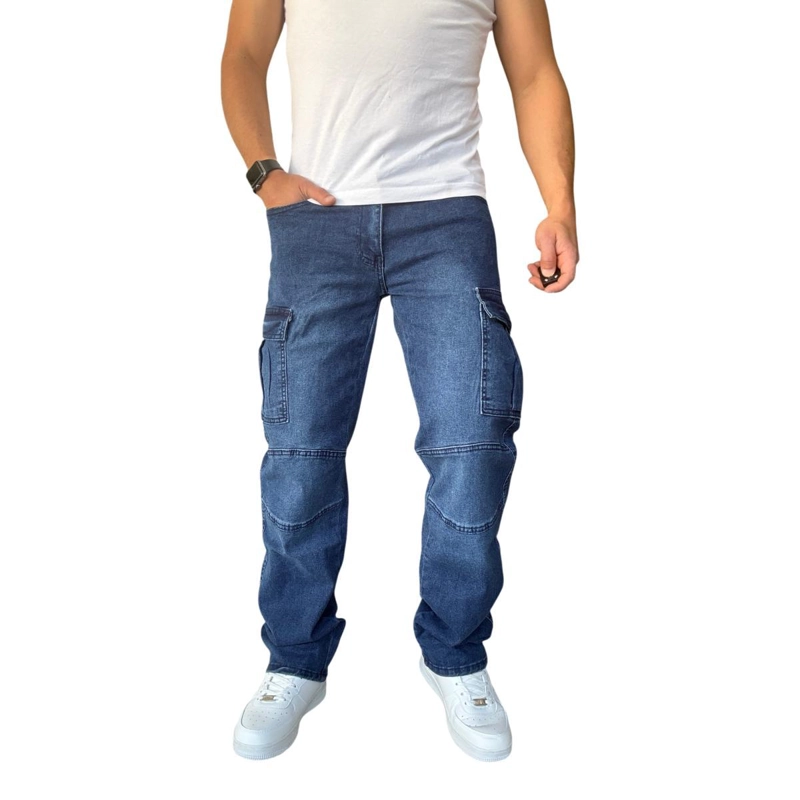 JEANS CARGO RECTO ELASTICADO STRAGTH FIT FOCALIZADO - AZUL - 46 - 6