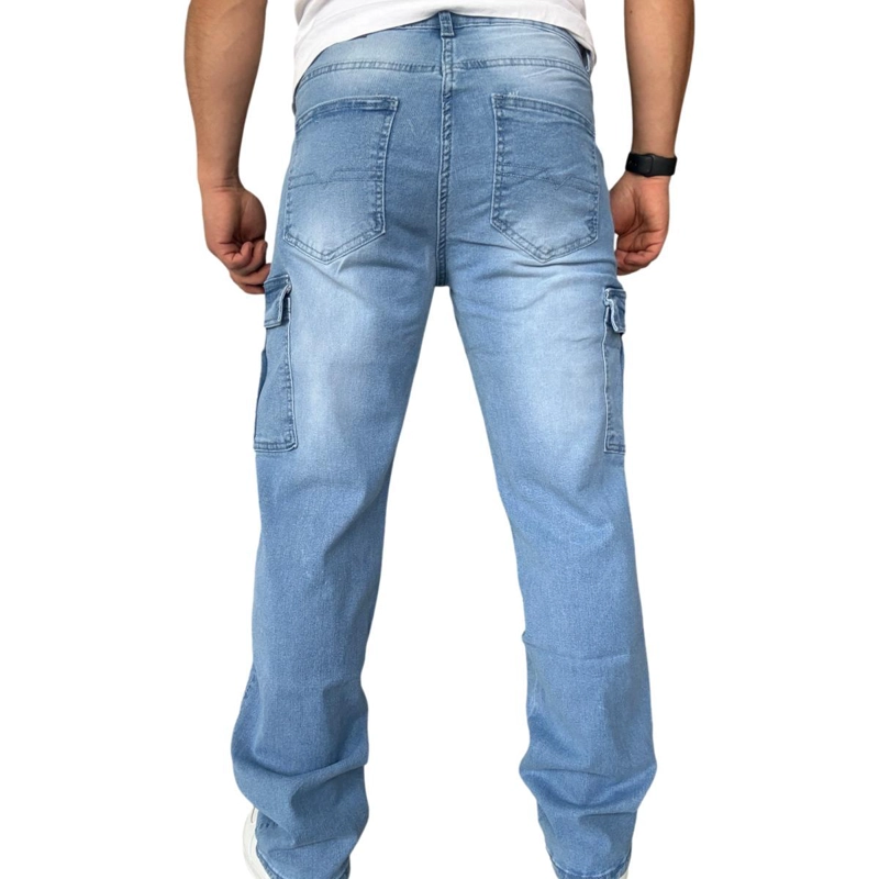 JEANS CARGO RECTO ELASTICADO STRAGTH FIT FOCALIZADO - AZUL CLARO - 44 - 7