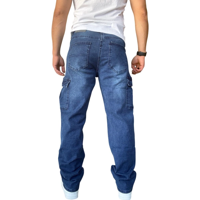 JEANS CARGO RECTO ELASTICADO STRAGTH FIT FOCALIZADO - AZUL CLARO - 44 - 7
