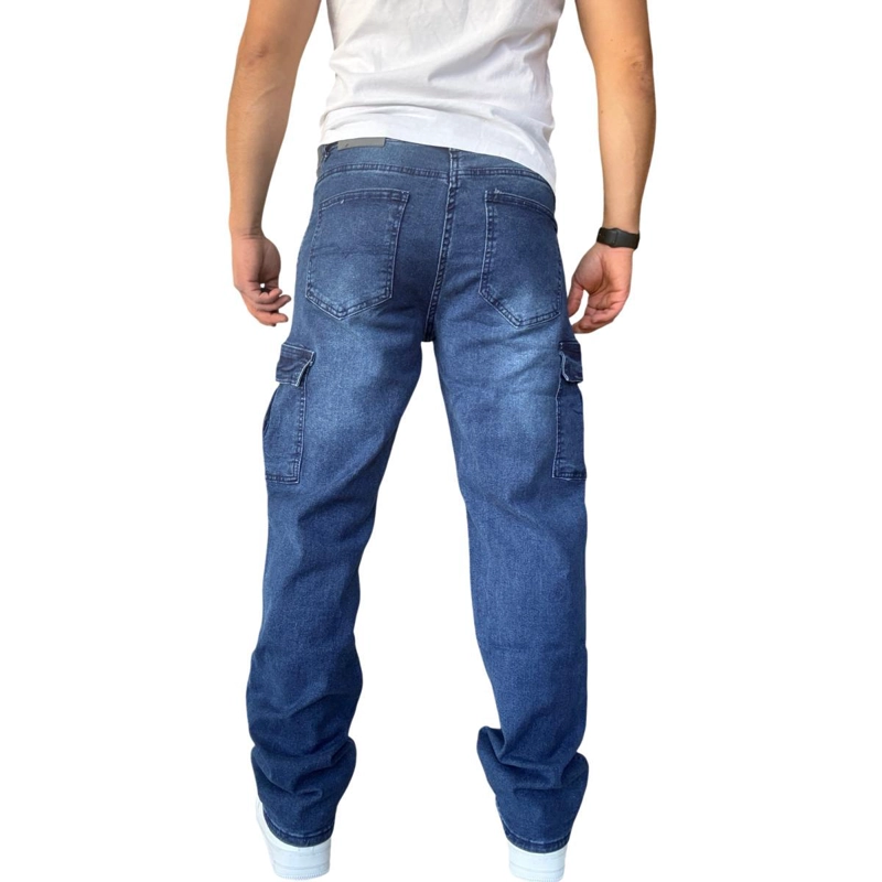 JEANS CARGO RECTO ELASTICADO STRAGTH FIT FOCALIZADO - AZUL - 46 - 8