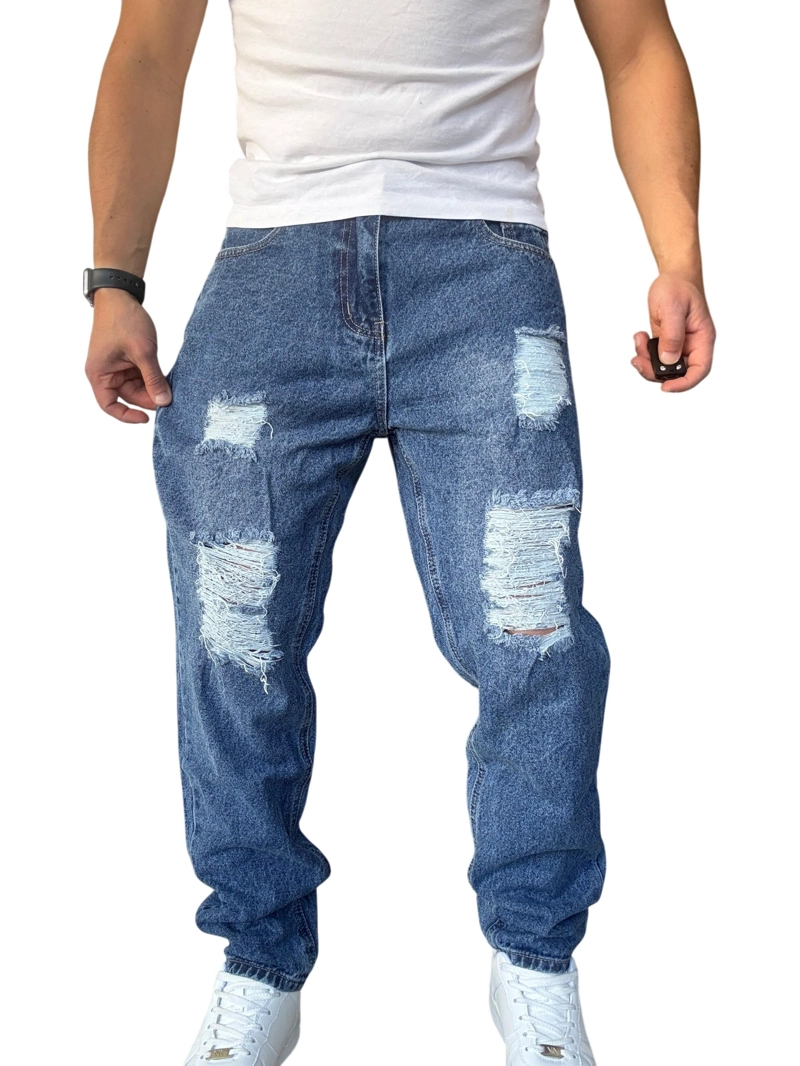 JEANS TELA RIGIDA CORTE MOM RASGADO - 44 - 1