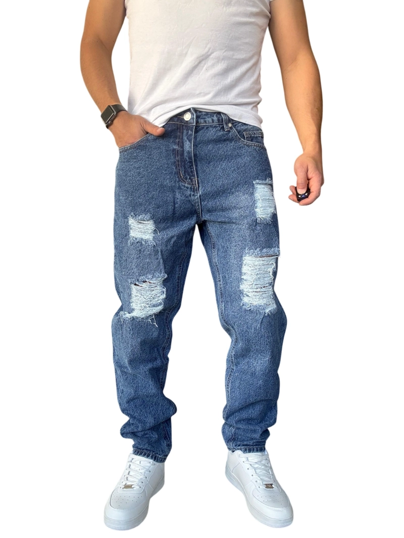 JEANS TELA RIGIDA CORTE MOM RASGADO - 44 - 2