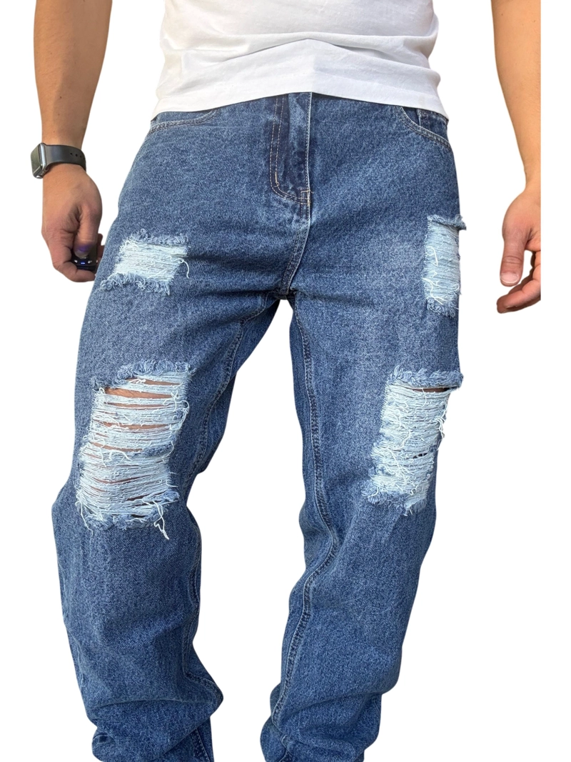 JEANS TELA RIGIDA CORTE MOM RASGADO - 44 - 8