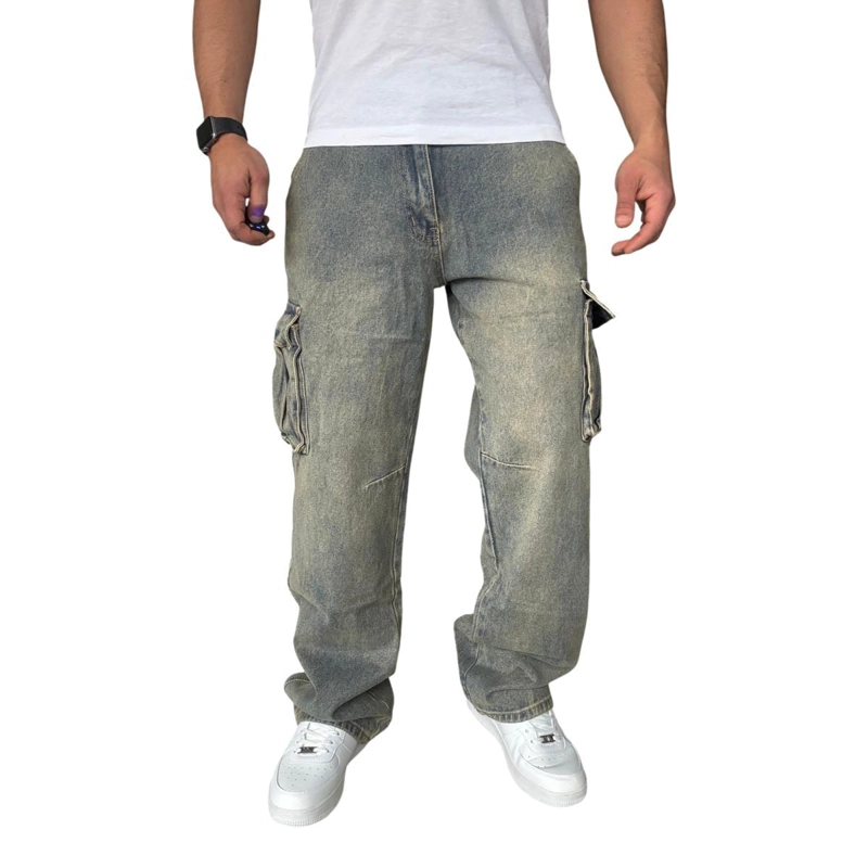 JEANS CARGO RECTO ANCHO BILLY BAGGY FIT TELA RIGIDA - AZUL OSCURO - 42 - 2