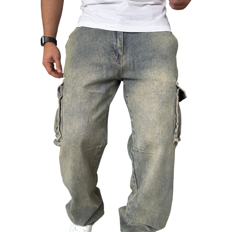 JEANS CARGO RECTO ANCHO BILLY BAGGY FIT TELA RIGIDA - AZUL OSCURO - 42 - 3