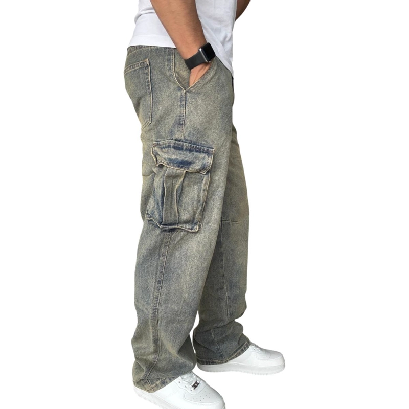 JEANS CARGO RECTO ANCHO BILLY BAGGY FIT TELA RIGIDA - AZUL OSCURO - 42 - 4