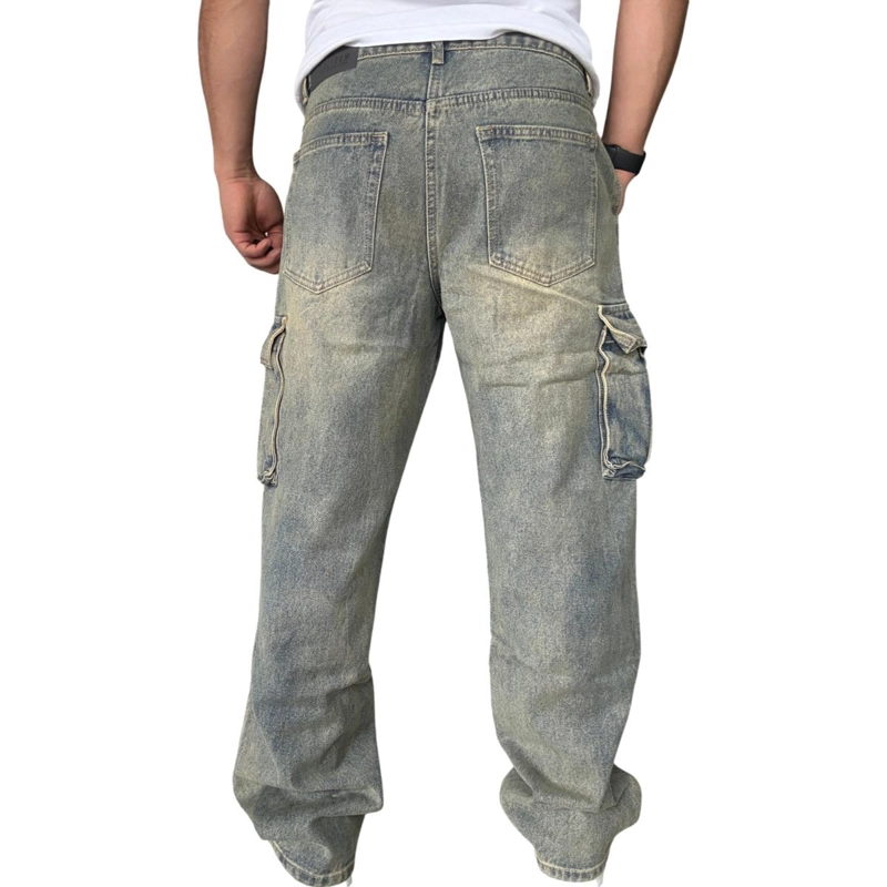 JEANS CARGO RECTO ANCHO BILLY BAGGY FIT TELA RIGIDA - AZUL OSCURO - 42 - 5