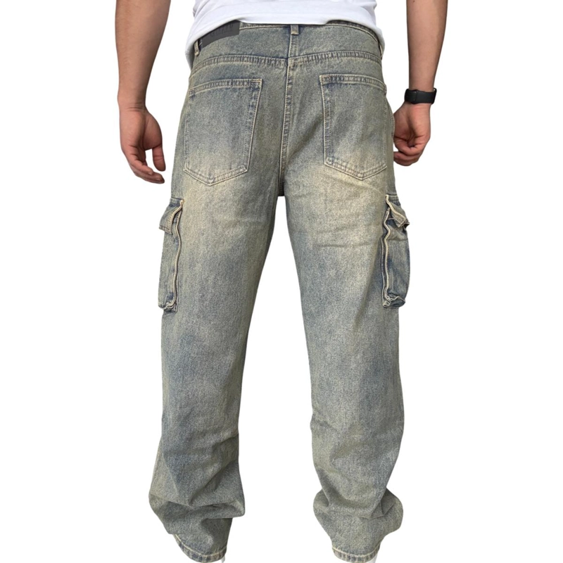 JEANS CARGO RECTO ANCHO BILLY BAGGY FIT TELA RIGIDA - AZUL OSCURO - 42 - 6