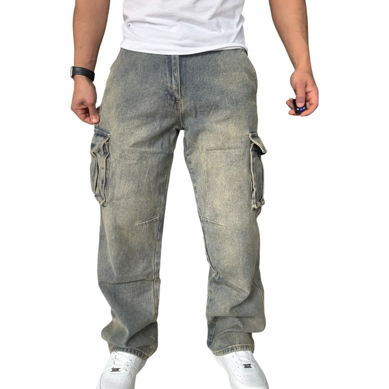JEANS CARGO RECTO ANCHO BILLY BAGGY FIT TELA RIGIDA - AZUL OSCURO - 42 - 7