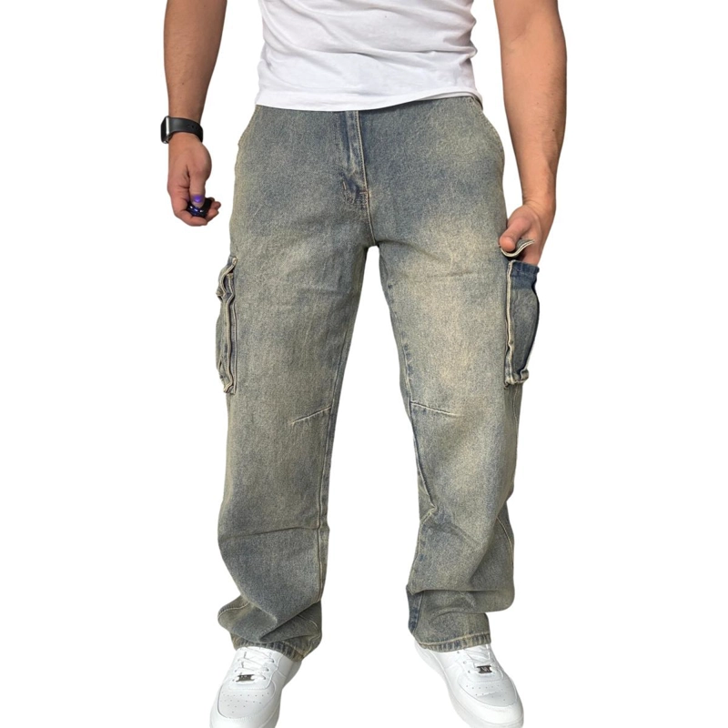 JEANS CARGO RECTO ANCHO BILLY BAGGY FIT TELA RIGIDA - AZUL OSCURO - 42 - 8
