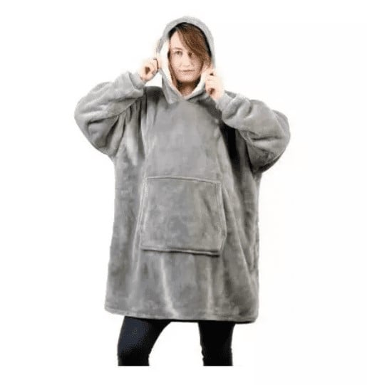 POLERON POLAR GRIS FELPA CON CAPUCHA MANTA BATA FRAZADA - 1