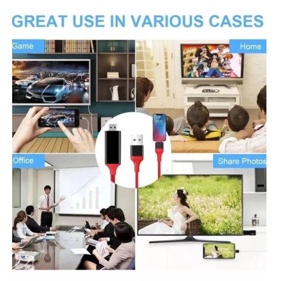CABLE ADAPTADOR HDMI USB LIGHTNING COMPATIBLE CON IPHONE - 3