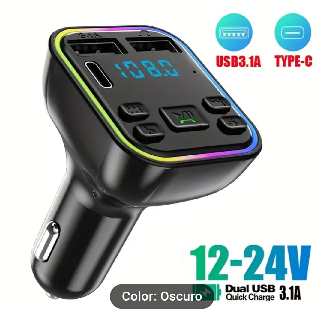 TRANSMISOR BLUETOOTH A FM G38 CON 2 USB Y 1 TIPO C CON LED RGB - 2