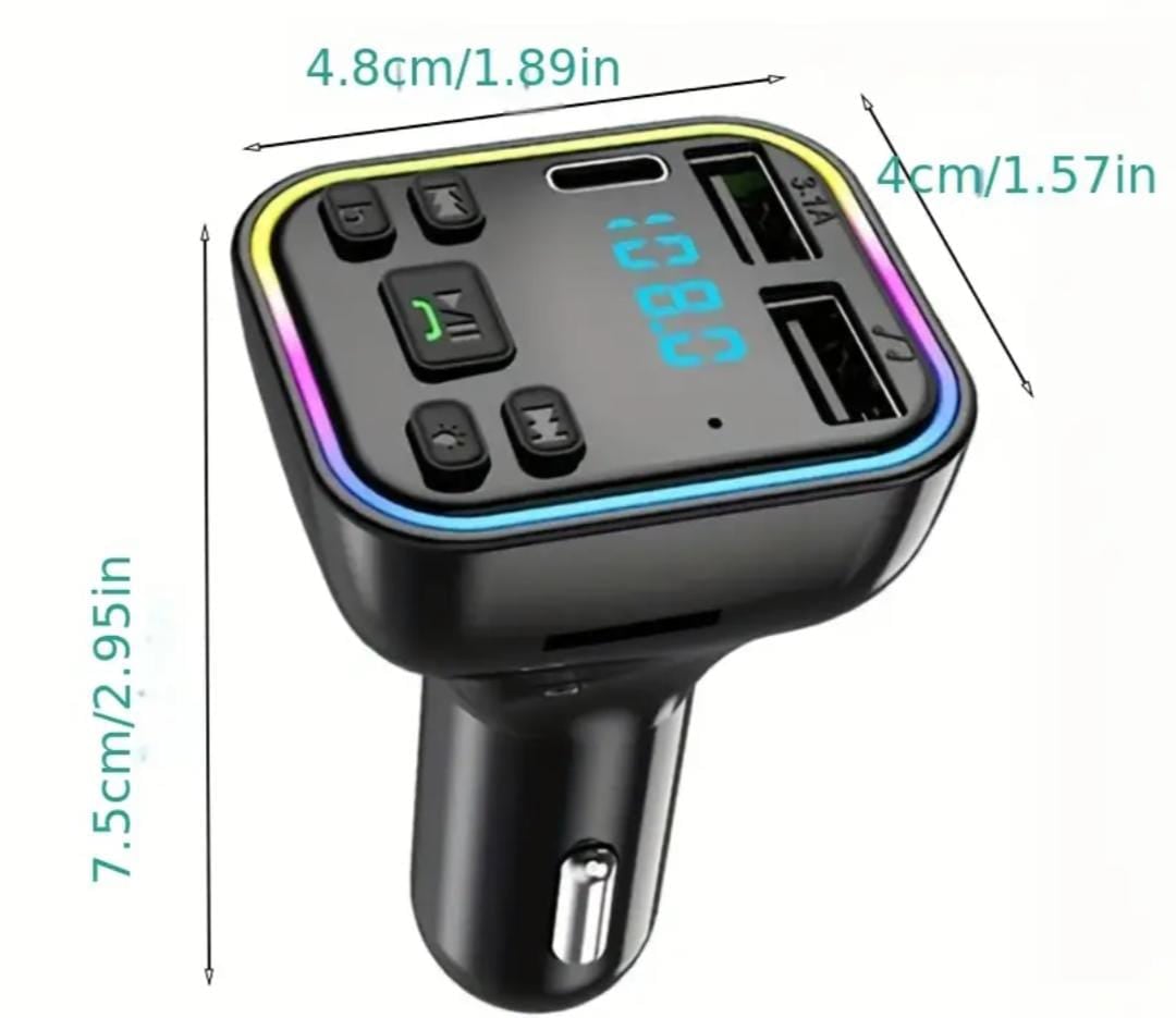 TRANSMISOR BLUETOOTH A FM G38 CON 2 USB Y 1 TIPO C CON LED RGB - 3