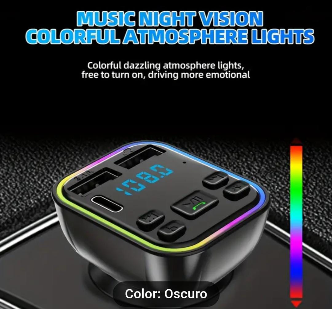 TRANSMISOR BLUETOOTH A FM G38 CON 2 USB Y 1 TIPO C CON LED RGB - 5