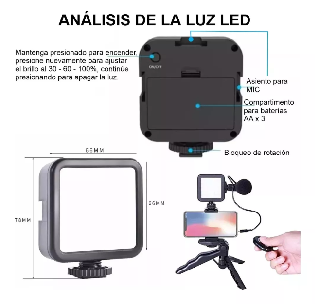 KIT GRABACIÓN ESTABILIZADOR LUZ LED Y MICRÓFONO YOUTUBE - 4