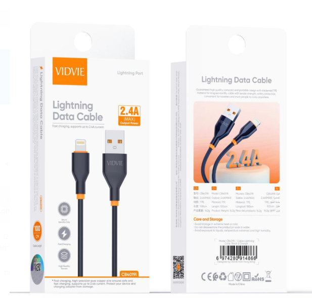 CABLE COMPATIBLE LIGHTNING IPHONE 5V 24A 1M CARGA RÁPIDA - 3