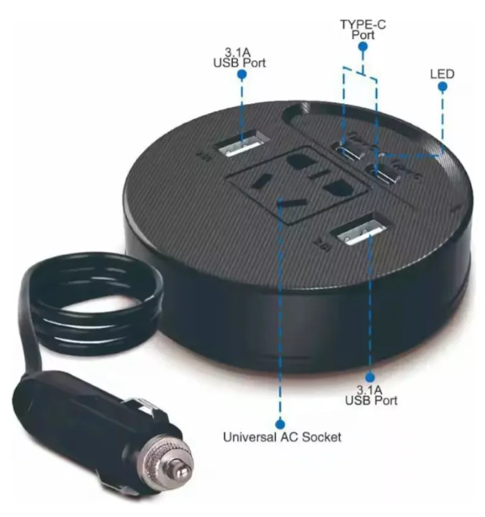 INVERSOR DE VOLTAJE AUTOMOVIL 12 VOLT 2 USB 2 TIPO-C 150W - 2