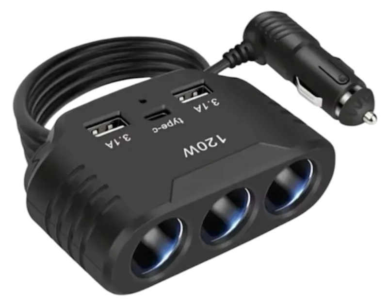 SOQUETE 3 SALIDAS ENCENDEDOR 120W DE AUTO MAS 2 USB + TIPO C - 2