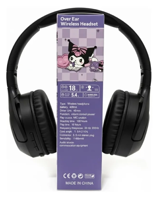 AUDIFONOS KUROMI BLUETOOTH ON EAR CON DISEÑOS INTERCAMBIABLE NEGRO - 5