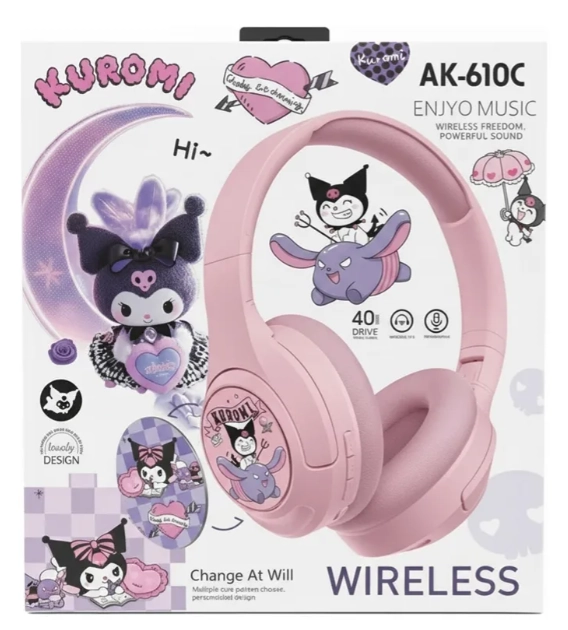 AUDIFONOS KUROMI BLUETOOTH ON EAR CON DISEÑOS INTERCAMBIABLE ROSA - 5