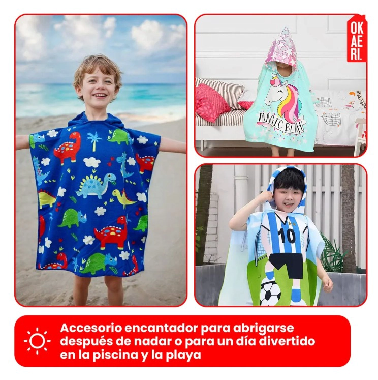 TOALLA DE MICROFIBRA PARA NIÑOS CON CAPUCHA TIPO PONCHO - 4