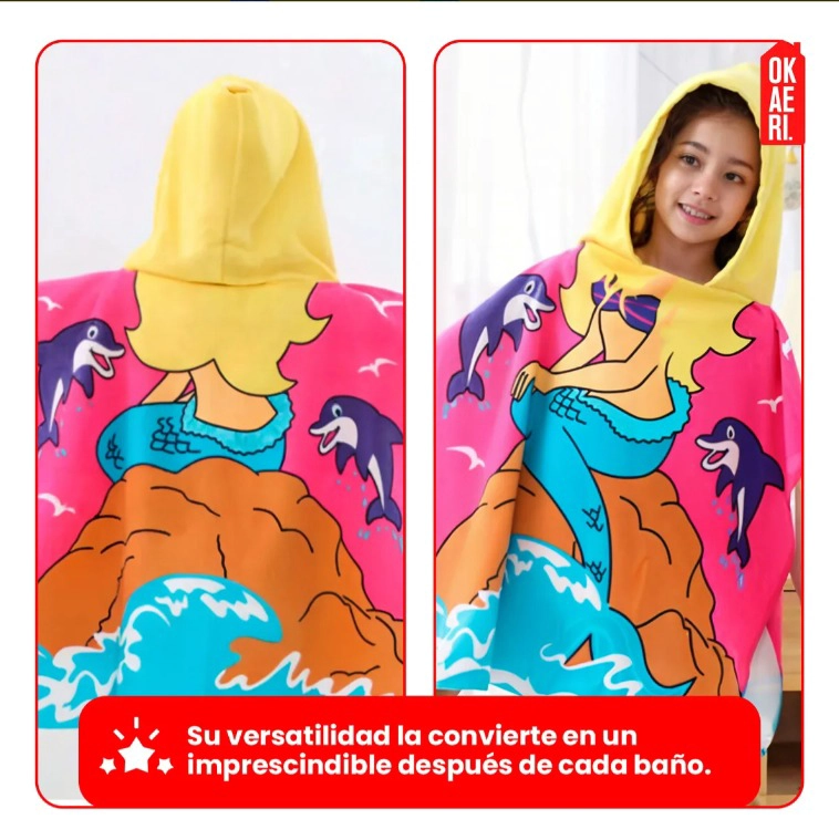 TOALLA DE MICROFIBRA PARA NIÑOS CON CAPUCHA TIPO PONCHO - 6