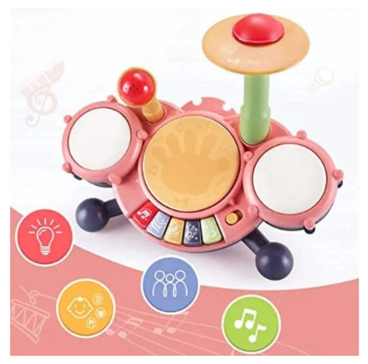 BATERIA MUSICAL INTERACTIVA  JAZZ DRUM CON MICROFONO BEBE ROSA - 1