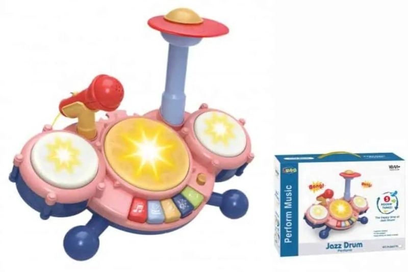 BATERIA MUSICAL INTERACTIVA  JAZZ DRUM CON MICROFONO BEBE ROSA - 2