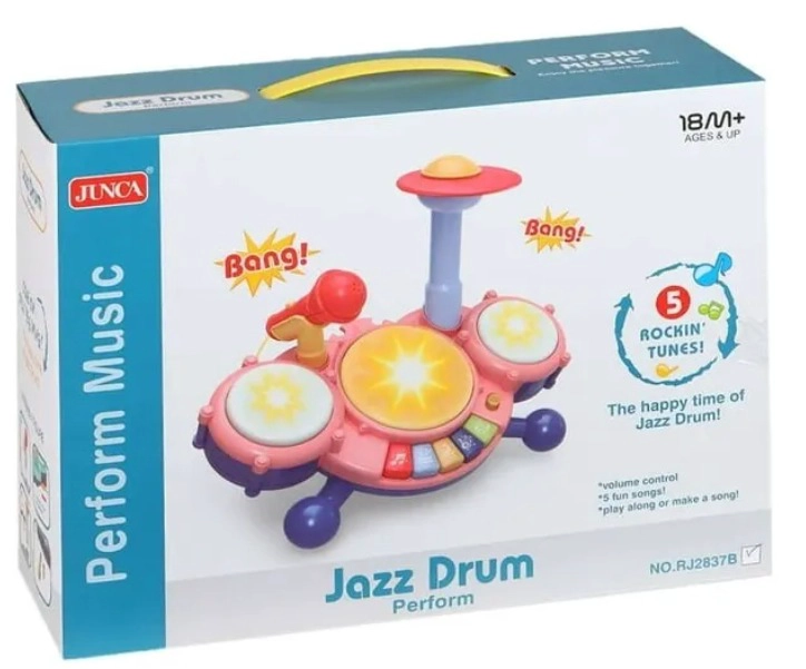 BATERIA MUSICAL INTERACTIVA  JAZZ DRUM CON MICROFONO BEBE ROSA - 5