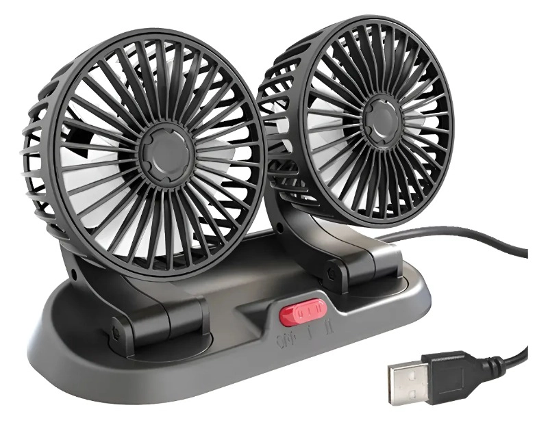 VENTILADOR DOBLE USB AUTO CASA OFICINA 360° ROTACION - 1