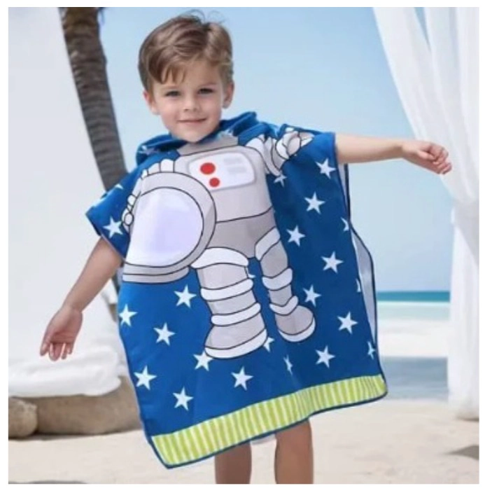 TOALLA DE MICROFIBRA PARA NIÑOS CON CAPUCHA TIPO PONCHO ASTRONAUTA - 1
